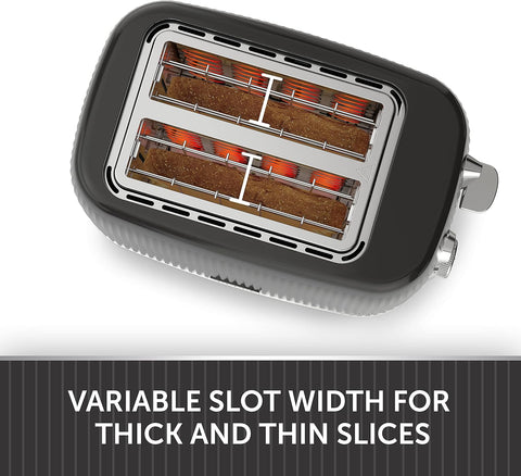 Bold 2 Slice Toaster - Black & Silver Chrome | Wide Slots, High-Lift, Variable Browning, Defrost & Reheat Functions [VTR001]