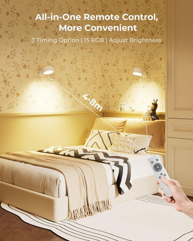 Wall Lights, Led Wall Lamp with 18 RGB Colors, 8000mAh Rechargeable Battery Operated, Touch and Remote Control,Dimmable Wireless Wall Sconces for Bedroom Indoor, 360° Rotation, White