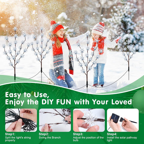 Solar Lights Outdoor Garden, 4 Pack 80 LED Snowflake Christmas Lights, 8 Mode Solar Powered Garden Light Waterproof, Snowflake Pathway Light Ornaments for Yard Patio Decorations