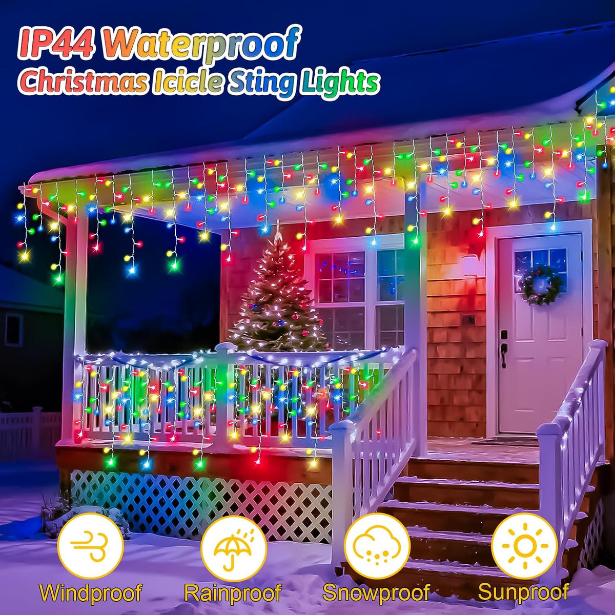 10m Icicle Lights, 320 LED Outdoor Multicolour Christmas Lights – Remote Control, Timer & IP65 Waterproof - Turn Your Roofline Into a Festive Glow