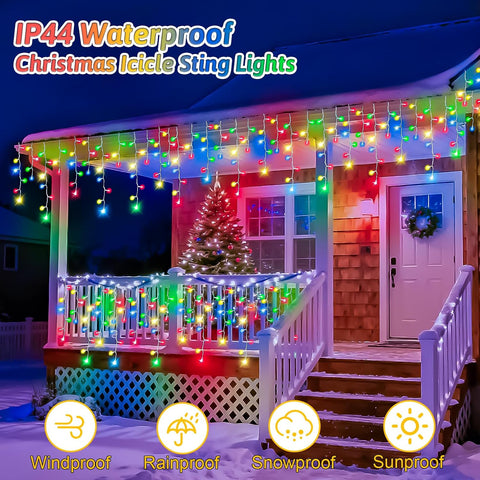 10m Icicle Lights, 320 LED Outdoor Multicolour Christmas Lights – Remote Control, Timer & IP65 Waterproof - Turn Your Roofline Into a Festive Glow