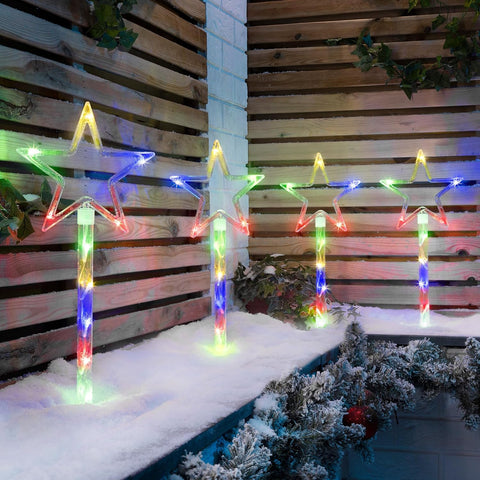 Christow Christmas Star Path Lights, Set of 4, 40 LEDs, Multi-Coloured