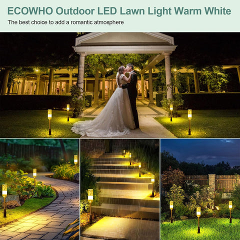 ECOWHO Garden Path Lamps 3 Packs with 3m Wiring Cable Spike Lights Without Adapter, Only Extension Landscape Lights Warm White Pathway Lighting (No Plug)