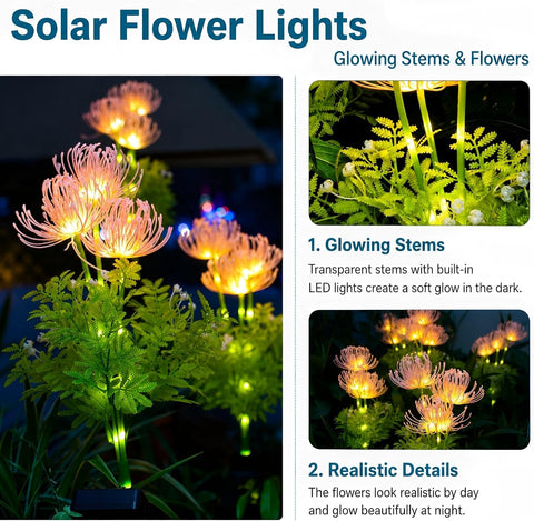 Solar Garden Lights Outdoor, LED Glowing Flower & Stem (4 Pack)