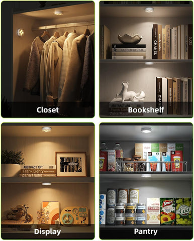 EZVALO LED Puck Lights 2 Pack – Rechargeable Touch Lights with 3 Colour Temperatures for Kitchen Cabinets, Wardrobes & Shelves - Put Light Exactly Where You Need It