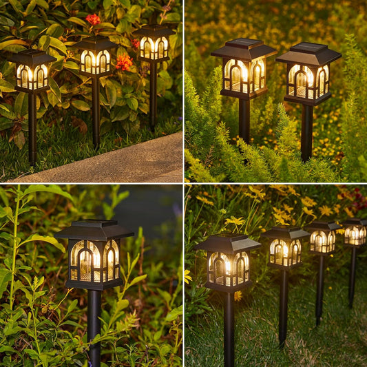 Solar Lights Outdoor Garden, 6 Pack Garden Lights Solar Powered Waterproof with Warm White Light, Retro Solar Garden Ornaments Outdoor Path Lights for Landscape, Patio, Yard, Pathway