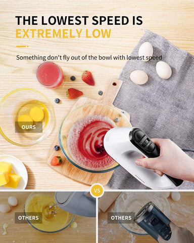 400W Electric Hand Mixer with 6 Speeds & Turbo – 5 Stainless Steel Attachments, Anti-Splash Whisk + Storage Case