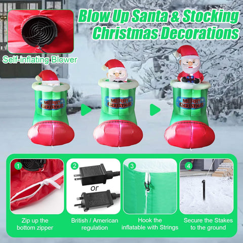 5FT Animated Inflatable Santa in Stocking, Automatic Pop Up & Down Christmas Outdoor Decoration with Built-in LED Lights for Yard, Lawn & Garden Holiday Display