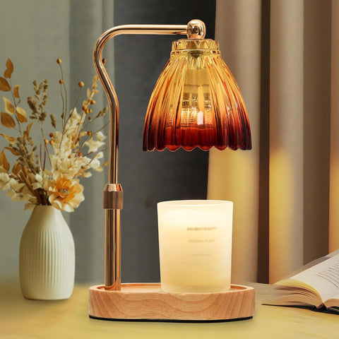 Vankada Candle Warmer Lamp with Timer & Dimming Function – Height Adjustable Electric Candle Warmer with Gold Glass Shade for Home & Room Decor