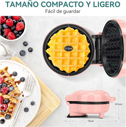 Snailar Mini Waffle Maker – 550W Compact Waffle Iron, Nonstick Coating, Ready Indicator Light, Cool Touch Handle, Easy Clean, Pink