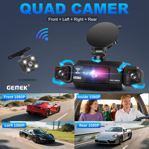 GEMEK 4-Channel 2K Dash Cam 360° View with 5G WiFi & APP Control