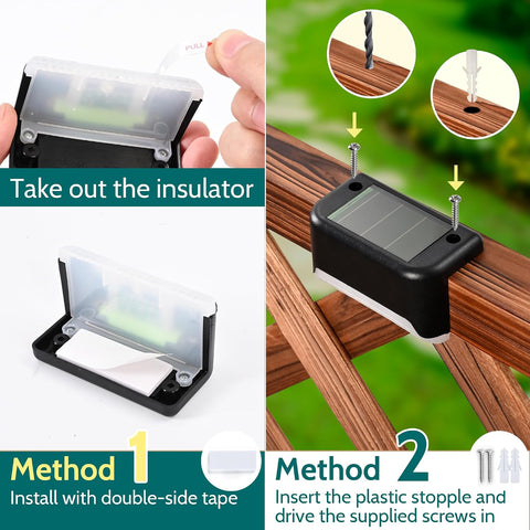 Solpex Solar Deck Lights 8 Pack Solar Step Lights, Outdoor Fence Light Waterproof for Outdoor Stairs, Step, Fence, Yard, Patio, and Pathway(Black,Warm White) [Energy Class A]