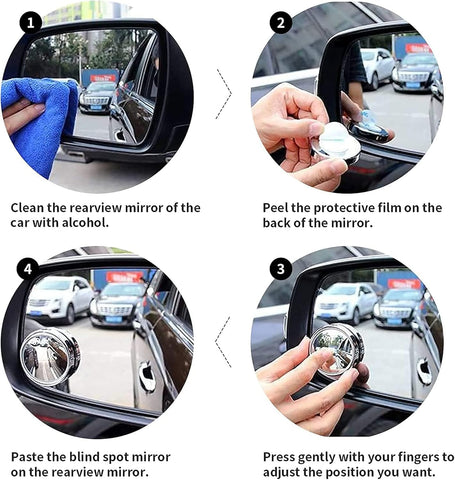 2 Pcs Silver 360° Rotating Blind Spot Mirrors | HD Wide Angle Car Mirrors