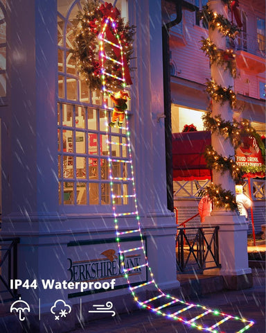 9.9Ft Multicolor LED Christmas Ladder Lights with Santa Claus – 338 LEDs, 8 Modes, Timer & Memory