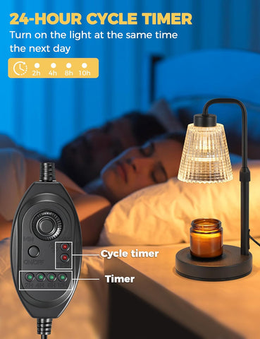 GODONLIF Candle Warmer Lamp with Timer – Dimmable Electric Candle Warmer with Adjustable Height, Glass Shade & 50W Halogen Bulb for Home Decor, Bedrooms & Offices