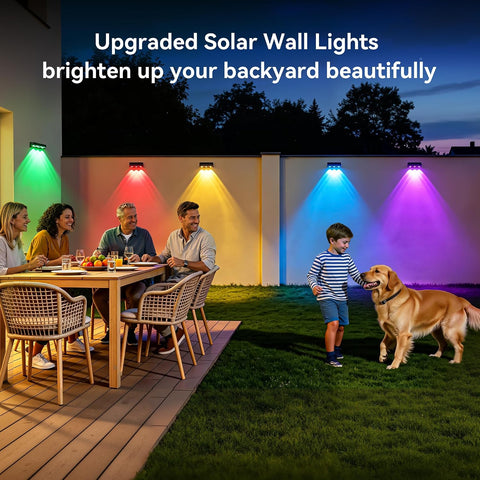 sununiny Solar Fence Lights Outdoor,3 Lens Solar Lights Outdoor Garden IP65 Waterproof 9 Colors 11 Lighting Modes,Outside Wall Light for Garage,Backyard/Railing/Patio/Pool,4 Pack [Energy Class A+++]