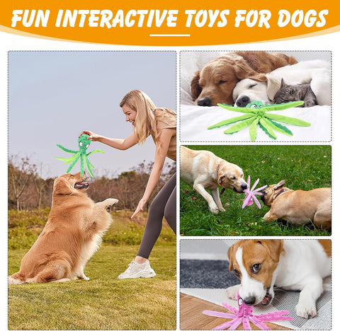 Octopus Dog Toys – No Stuffing Squeaky Plush for Small Dogs Purple & Green