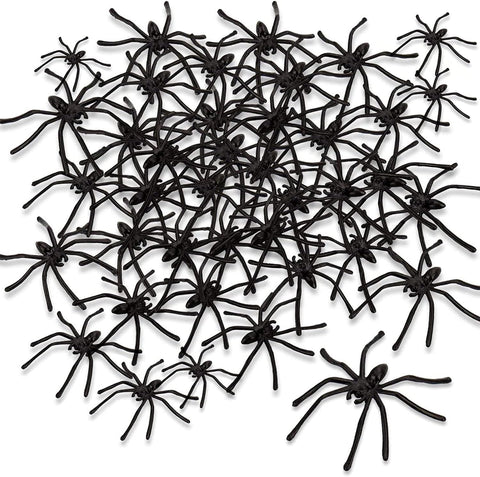 100 Pieces Halloween Spooky Black Plastic Spiders – Realistic Fake Spider Decorations for Halloween Parties, Pranks, Haunted Houses & Spooky Events