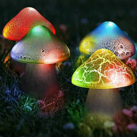 Macarrie 2 Pcs Mushroom Solar Lights Outdoor Garden Pathway, Red, Yellow