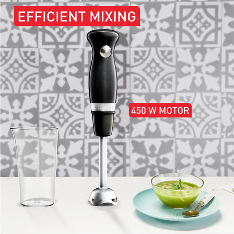 Black Collection Hand Blender 450W – 2 Speeds & Pulse, Anti-Splash Foot, Stainless Steel Blades, Compact, Dishwasher Safe