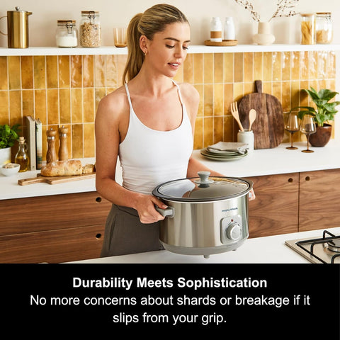 Sear & Stew 6.5L Aluminium Slow Cooker – Brushed Stainless Steel, Hob-Proof Pot, Dishwasher Safe, 163W