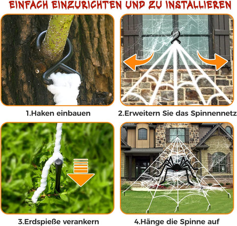 BOSONER Giant Spider Web Halloween Decorations with 50-Inch Large Spider & 16.4 × 15.7 ft Web – Outdoor Halloween Decorations for Gardens, Front Doors, Parties & Haunted Houses