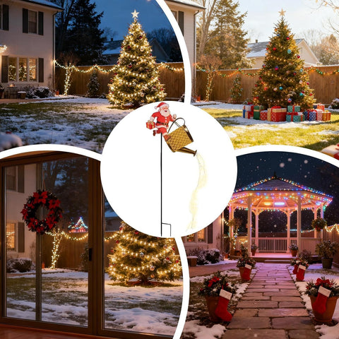 Solar Santa Kettle Light Christmas Decor Outdoor Lights