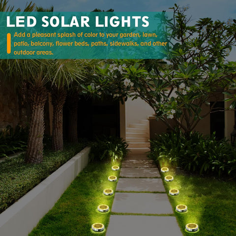 Pack of 12 Outdoor Solar Lights, 8 LED Solar Ground Light, Waterproof IP65 Outdoor Solar Spotlight, Solar Outdoor Light, for Pathway, Lawn, Patio, Courtyard, Swimming Pool