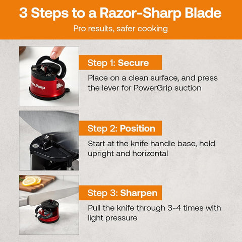 AnySharp Pro Metal Knife Sharpener – Hands-Free PowerGrip Suction | Sharpens All Knives | Hardened Steel & Serrated | Deep Red Finish