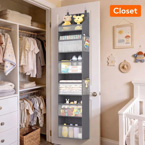 Lifewit 4-Tier Over Door Diaper Organiser, Beige – Space-Saving Hanging Nursery Storage with Mesh Windows