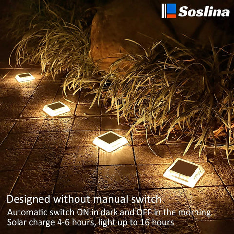 Solar Decking Lights, Solar Ground Lights Outdoor Garden, Solar Powered Step Lights Waterproof, Solar Lights for Garden Sidewalk Runway Fence Patio Pathway Driveway Dock, Warm White, 4 Pack