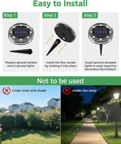 LOTMOS Solar Lights Outdoor Garden, 6 Pack 8 LED Solar Ground Disk Light