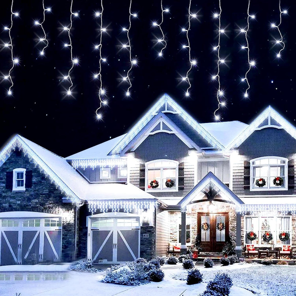 Magic Toy Shop 200 LED Icicle Lights – 4.4m Battery Powered Christmas Lights for Indoor & Outdoor Décor, 8 Modes, Timer & Water Resistant White Lighting - TURN QUIET CORNERS INTO A LITTLE CHRISTMAS MAGIC