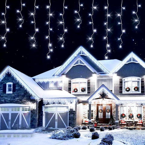 Magic Toy Shop 200 LED Icicle Lights – 4.4m Battery Powered Christmas Lights for Indoor & Outdoor Décor, 8 Modes, Timer & Water Resistant White Lighting - TURN QUIET CORNERS INTO A LITTLE CHRISTMAS MAGIC