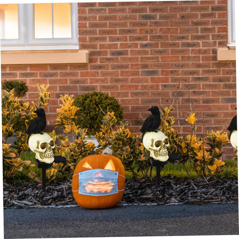 Solar Garden Light for Halloween for 6-8 Hours Solar Powered LED Waterproof Crow Skull Garden Lights Ground Plug-in Halloween Pathway Lights, Look Left, Pathway Lighting