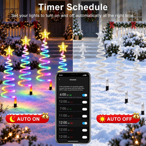 10 Pack Christmas Pathway Lights Outdoor, Smart Spiral Xmas Tree Lights with 150 RGB LEDs, App Control,Music Sync,Remote, DIY&Timer, Waterproof Christmas Yard Decorations for Lawn Walkway Garden Decor