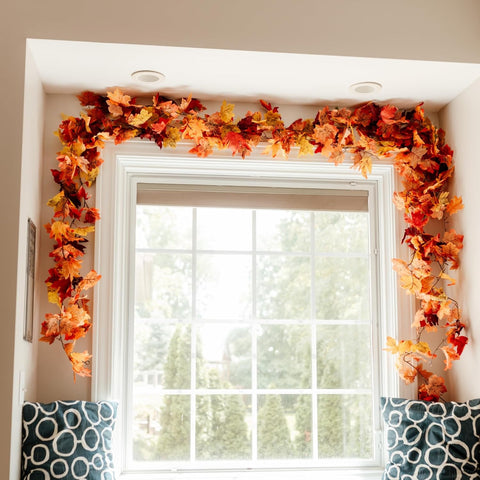 2 Pack Artificial Autumn Fall Maple Leaf Garland, 5.9Ft/Piece Fall Leaves Hanging Vine Artificial Autumn Foliage Garland Thanksgiving Decor for Home Wedding Fireplace Party Christmas