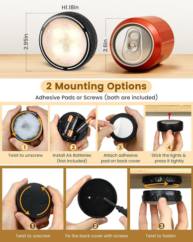 Puck Lights, Battery Operated Under Cabinet Lights, 6 Pack, Black – Brighten Dark Corners Without Wires
