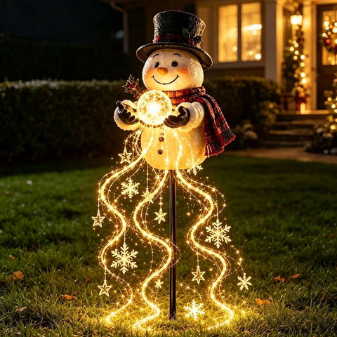 Christmas Walkway Lights Solar Snowman, Stake String Light, Resin, 350g