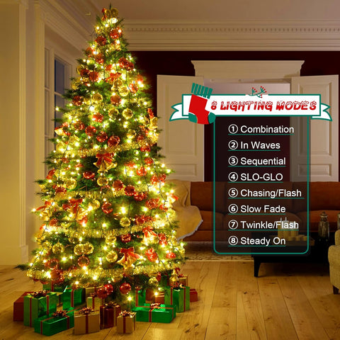 400 LED Christmas Tree Fairy Lights, 2m x 16 Lines – Warm White Mains Powered Lights with 8 Modes, Memory & Timer, Waterproof for 5–10ft Trees (Indoor/Outdoor Use)