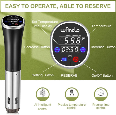 Wancle Sous Vide Precision Cooker 1100W IPX7 Waterproof Immersion Circulator – Black