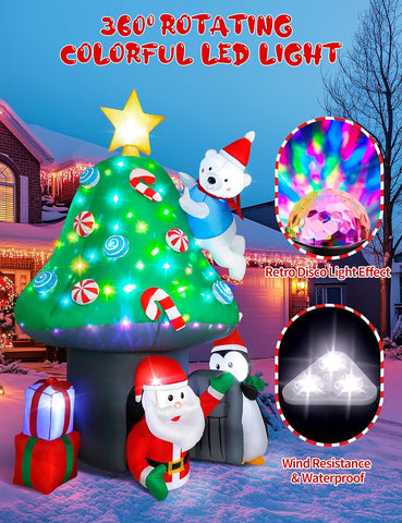 7 FT Inflatable Mushroom Christmas Tree with Rotating LED Lights – Outdoor Holiday Decoration