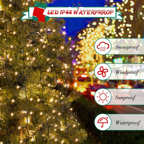 400 LED Christmas Tree Fairy Lights, 2m x 16 Lines – Warm White Mains Powered Lights with 8 Modes, Memory & Timer, Waterproof for 5–10ft Trees (Indoor/Outdoor Use)
