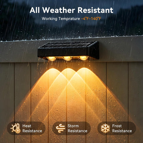 sununiny Solar Fence Lights Outdoor,3 Lens Solar Lights Outdoor Garden IP65 Waterproof 9 Colors 11 Lighting Modes,Outside Wall Light for Garage,Backyard/Railing/Patio/Pool,4 Pack [Energy Class A+++]