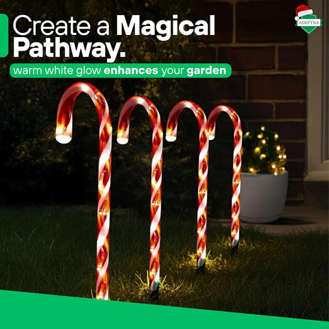 ADEPTNA 4 Piece 40 LED Christmas WARM WHITE CANDY CANE LED LIGHTS with Timer Function Battery Powered Xmas Outdoor Patio Pathway Drive Way Decoration