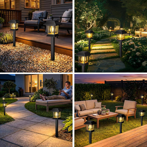 nipify Solar Lights Outdoor Garden, 4 Packs Solar Stakes Lights, Garden Lights Solar Powered Waterproof, Auto On/Off Solar Path Lights for Pathway Yard Patio Landscape