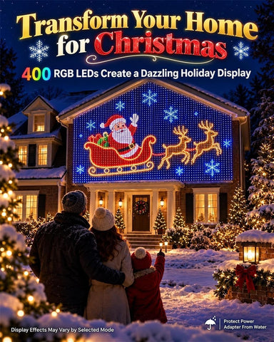 3m x 3m Smart RGB Christmas LED Curtain Lights – 400 LED Outdoor Wall & House Net Lights with App, Remote, Timer & Custom Patterns - Turn Your Home Into a Christmas Light Show