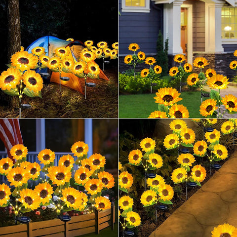 2 Pack Solar Garden Lights Outdoor, Waterproof Sunflower Stake Light with 42 LED & 3 Flowers, Artificial Upgraded FlowerLights for Christmas Garden, Pathway, Patio, Yard Decoration