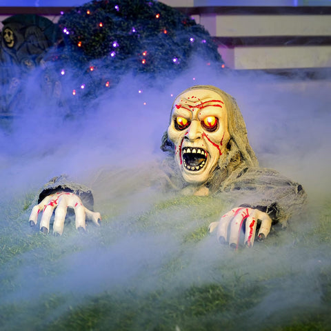 JOYIN Halloween Light-Up Zombie Groundbreaker with Motion-Activated Creepy Sound & Flashing Eyes – Animated Outdoor Zombie Decoration for Gardens, Lawns, Patios & Haunted Houses