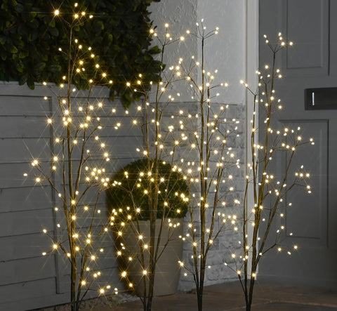 Festive Productions Set of 4 x 100cm Lit Twig Pathfinders – 384 Warm White LEDs – Indoor Outdoor Garden Christmas Lighting